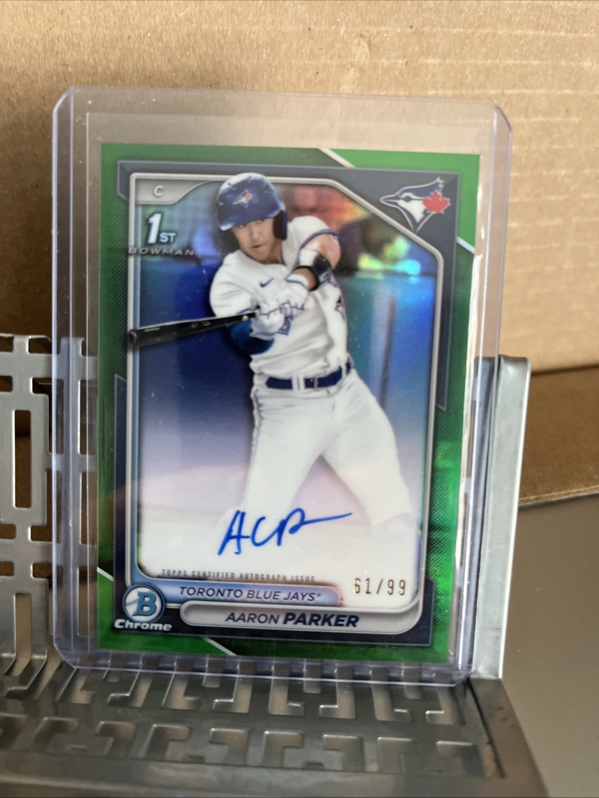 2024 BOWMAN CHROME 1ST BOWMAN AARON PARKER GREEN AUTO REFRACTOR #D61/99