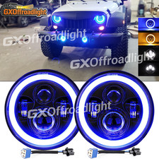 Pair 7" Inch Round LED Headlights Angle Eyes DRL Fit Jeep Wrangler JK 2007-2017