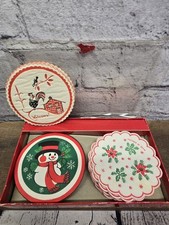 Vintage Pakay Disposable Coasters Made In England Snowmen Poinsettia Farm