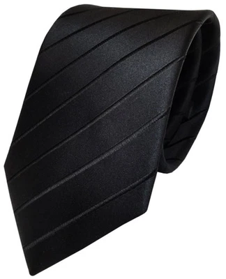 TigerTie Designer Seidenkrawatte in schwarz einfarbig gestreift gemustert - Bild 1 von 2