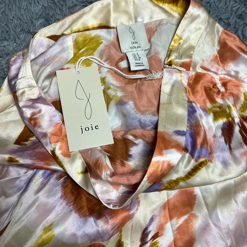 JOIE 100% SILK Skirt Peach Purple Cream Floral Print A Line Side 8 NWT women