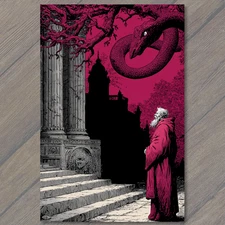Art Print Wizard Giant Snake Ruins Moonlight Castle Columns Magic Night Evil
