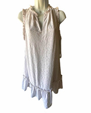 Michael Michael Kors White Eyelet Mini Dress Ruffled Trim Sleeveless Size L