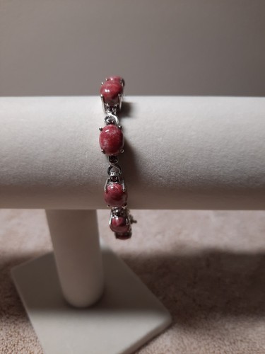 925 sterling silver rhodium plated Norwegian Thulite tennis bracelet 7.25 24 gms