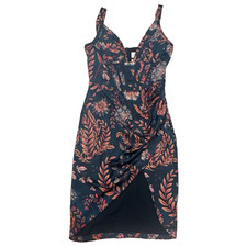Navy Pink Floral Sheath V-Neck Sleeveless Spaghetti Strap Dress Size L