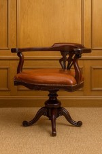 Victorian 1870-1890 Captain Swivel Chair | Tan Leather Seat