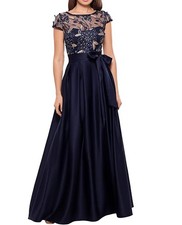 Xscape 4164XW Sequin Floral Tie waist Ballgown Plus SZ 14W Navy