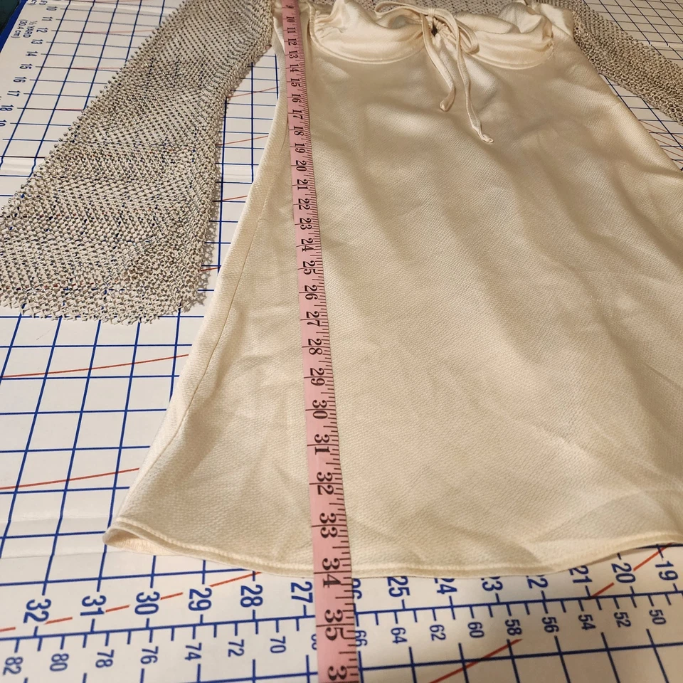 Rare London diamante long sleeve satin & mesh minidress NWOT Cream Size 8 - Image 3 of 4