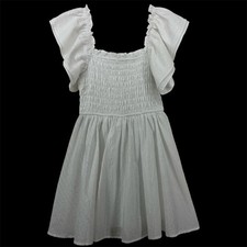TCEC Size Medium Mini Dress White Smocked Ruffle Flutter Sleeve Coquette