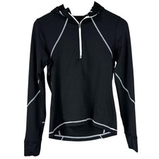 Lululemon Women's Size 8 Half Zip Hooded Pullover Black With White Stitching EUC