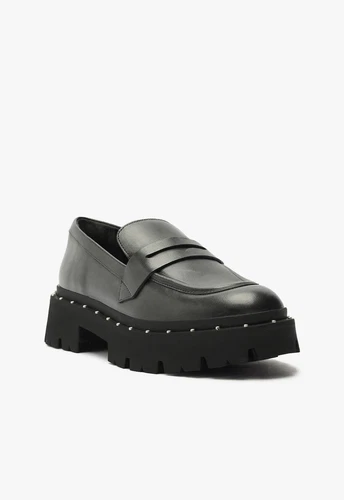 Mocassino Schutz Christie Chunky borchiato suola in pelle nera taglia 6B prezzo al pubblico consigliato $ 200