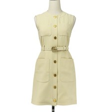 GUCCI Double G Buckle Khadi Silk Wool Long Vest Dress , 36 Ivory Women USED