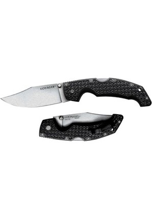 Cold Steel Voyager AUS-10A Clip Point Pocket Knife Griv-Ex Black Ambidextrous