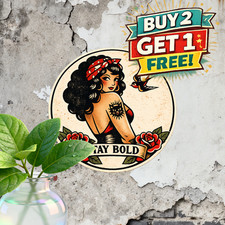 Traditional Tattoo Maiden Round Metal Sign Retro Sailor Girl Tin Plaque 8x8