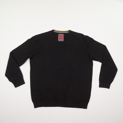 s.Oliver Herren Pullover Gr. XL Schwarz Baumwolle V-Ausschnitt Feinstrick Regula
