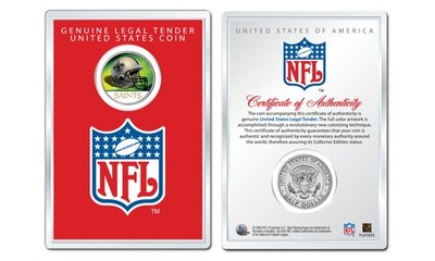 NEW ORLEANS SAINTS NFL Helmet JFK Half Dollar Coin w/ NFL Display Case LICENSED