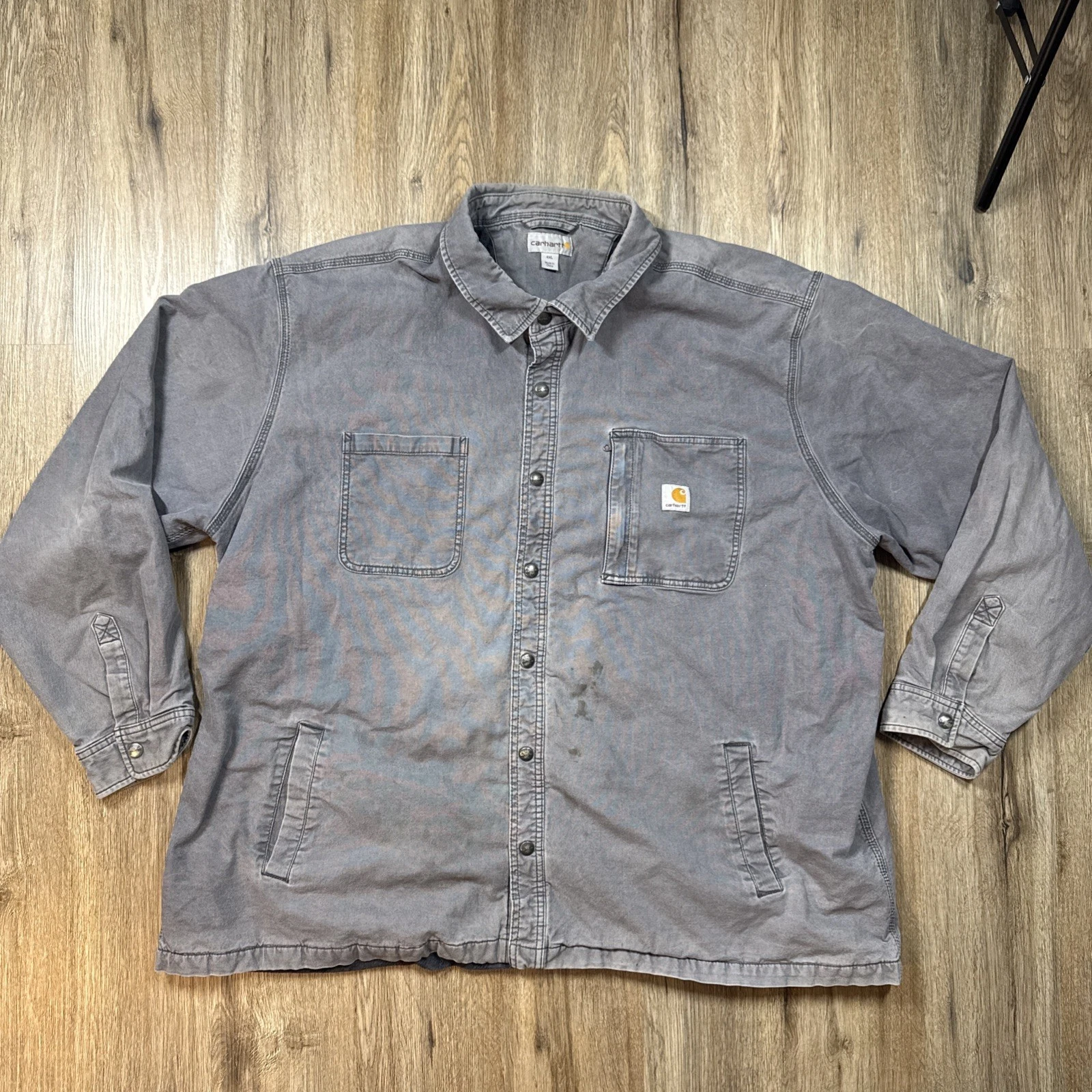 Carhartt Shacket Mens 4XL Gray Canvas Fleece Lined Button Snap Jacket 102851-029
Opens in a new wind