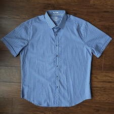 Bugatchi Shirt Mens XL Blue White Short Sleeve Check Pattern