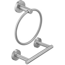 BWE 2-Piece Bath Hardware Set with Towel Ring Toilet Paper Holder Brushed Nickel