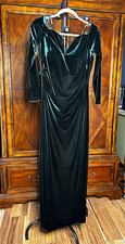 X by Xscape Green Velvet Off-Shoulder Ruched Long Sleeve Gown 14P