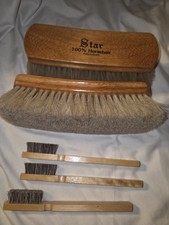 Vtg 2 Star 100 Horsehair Shoe Brush 3 Applicators Made in Brazil Wooden Handle
