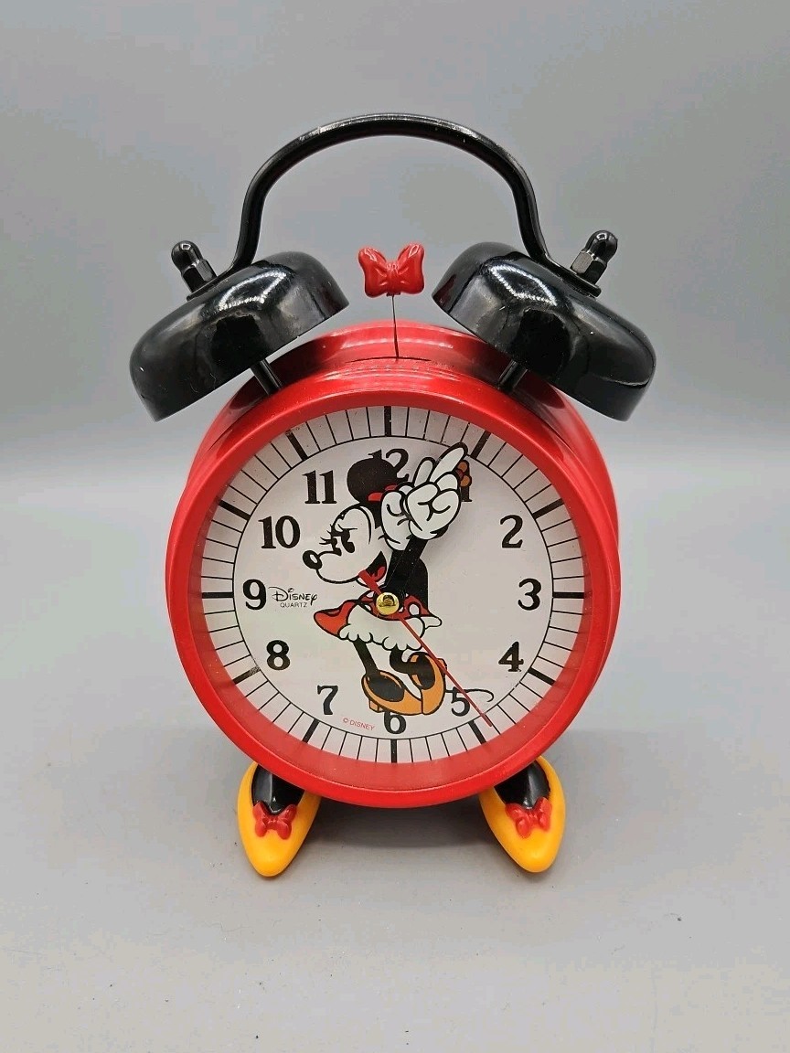 Disney Parks Minnie Mouse Red Twin Bell Alarm Clock with Feet Tested Works