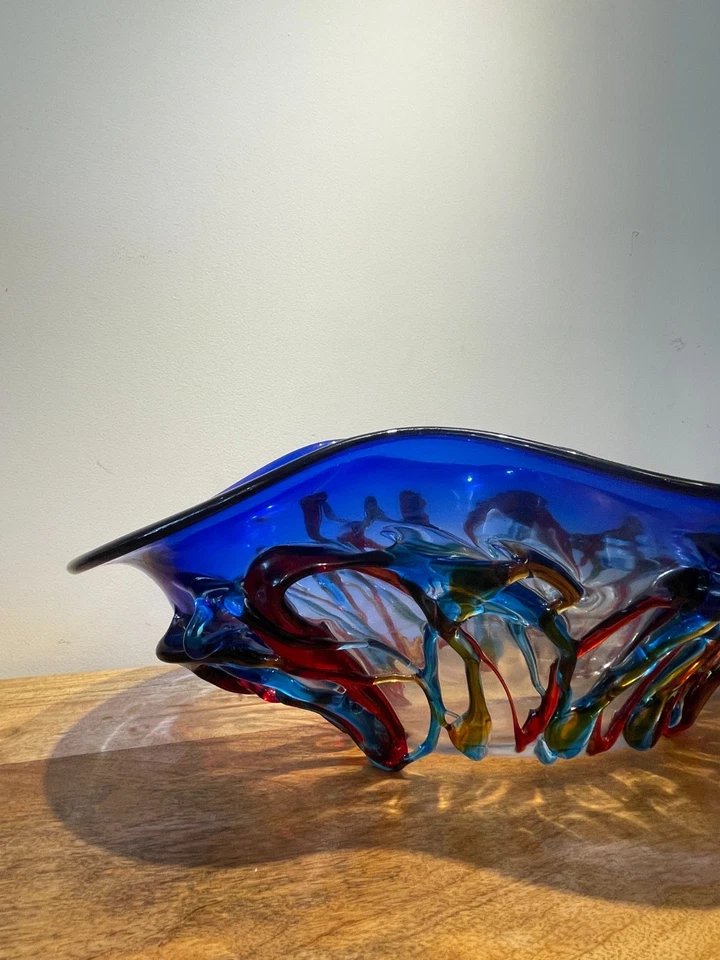 Murano blue Large hand-made  stained glass vase - Image 3 of 4