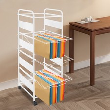 4-Tier Metal Rolling File Cart Hanging Files Movable Drawer File Cabinet Office