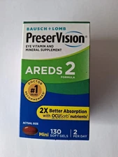 New) Bausch + Lomb PreserVision AREDS 2 Formula 130 softgels EXP 11/2026+