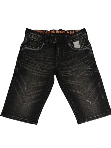 Rock Revival Leeroy Slim Straight Black Jean Shorts Men's Size 32