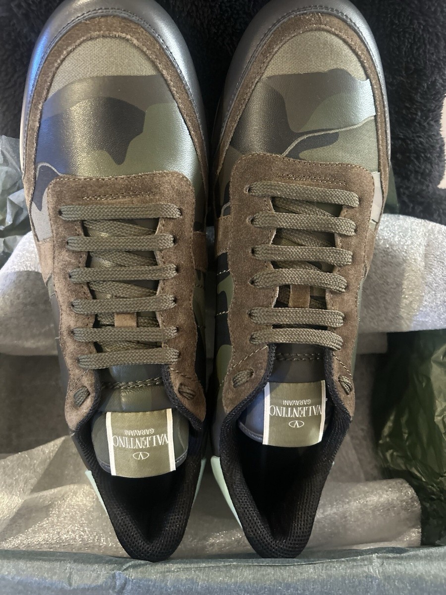 Valentino Garavani Rockrunner Camouflage-Print Leather Stud Suede