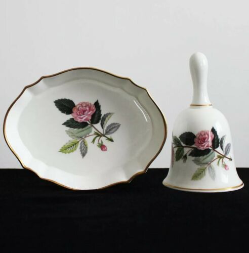Vintage Wedgwood Hathaway Pink Rose Bone China Bell Pin Dish Set - Picture 1 of 6