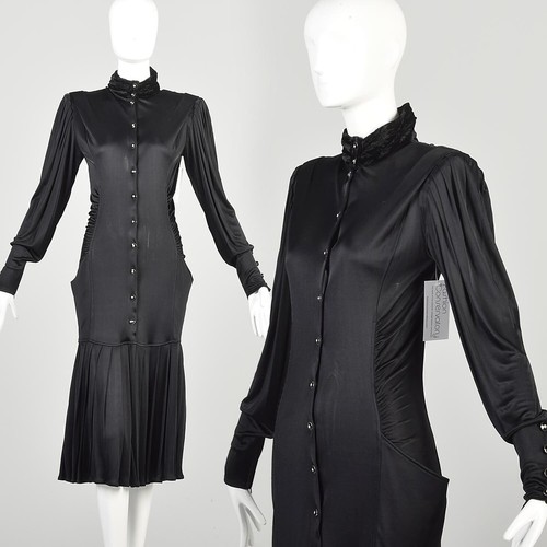 Medium 1980s Designer Dress Goth Femme Fatale Sexy LBD Little Black Dress