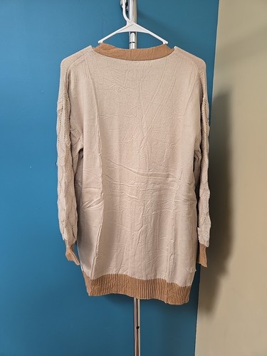 Size Medium Women's Long Open Front Cardigan Crochet Pockets & Long Sleeves Tan - 第 10/11 張圖片