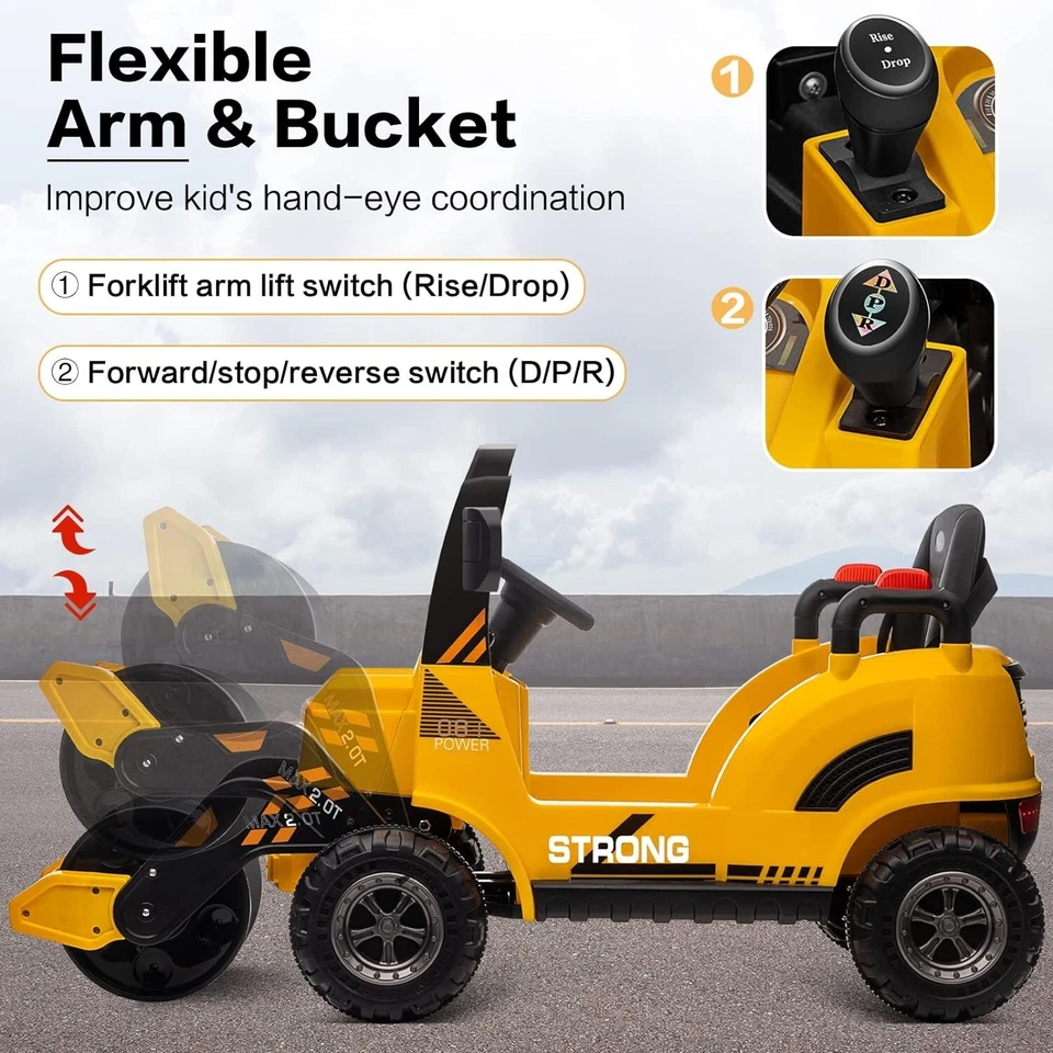 ZEOPHOL 12V Kids Ride-on Toy Road Roller Pretend Play Construction Vehicle Horn - Image 3 of 4