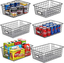 6pcs XL Wire Storage Baskets for Organizing w/ Labels, Pantry Organization Bins
