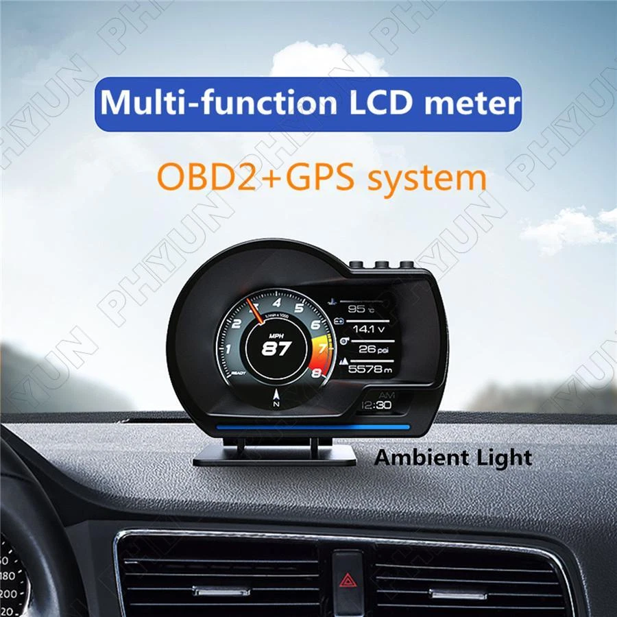 Velocímetro digital HUD GPS turbo medidor de temperatura OBD2 medidor código de falla claro 12V Foto 2 de 4