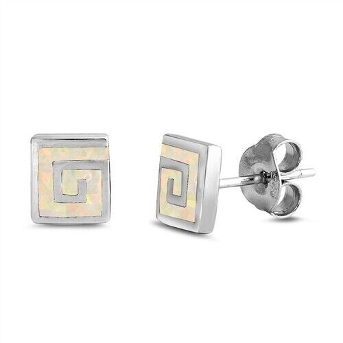 Aztec Sterling Silver 925 Lab Opal Stud Earrings 6x7mm-image