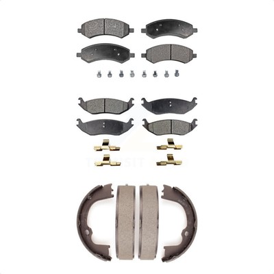Semi-Metallic Brake Pads Parking Shoes Front Rear Kit For Ram 1500 Dodge Classic