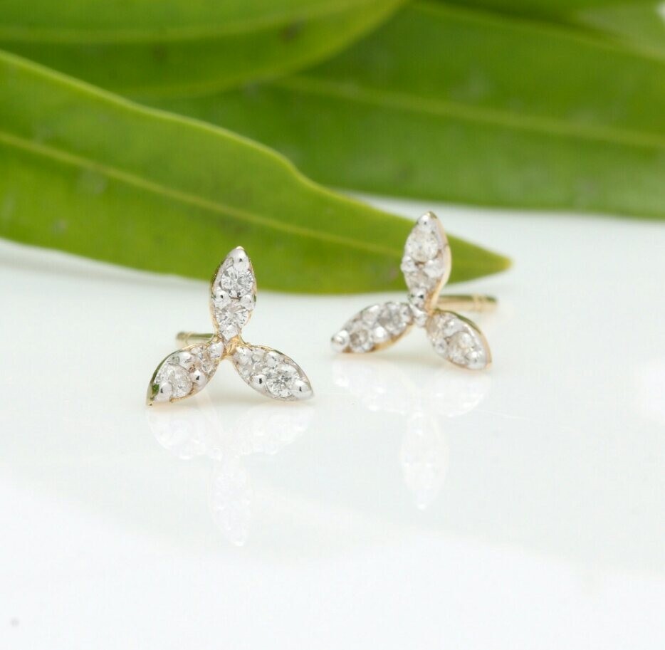Diamante Tuerca Pendientes 14K Oro Macizo Floral de Rosca As Persanalized Lista