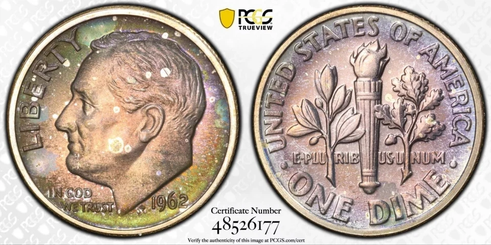 1962 Roosevelt Silver Dime 10c Rainbow Gem Toner PCGS PR65 Proof Gold Shield - Image 2 of 4