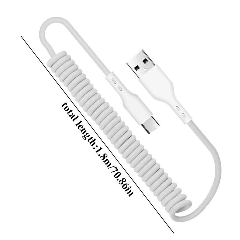Spring Coiled Fast Charging Charge Lead Cable for iPhone Samsung Auto Ca 」 - Image 2 of 4