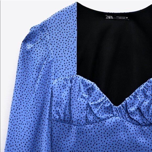 ZARA Black and Blue Polka Dot Crop Top Sz L image 4