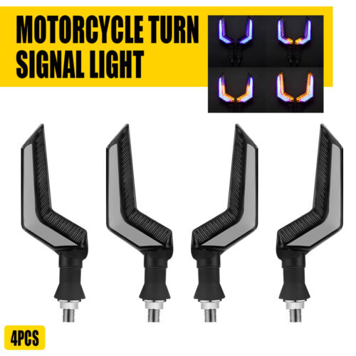 Flowing 4X LED Motorcycle Turn Light Signals Blinker Indicator Lights Blue Amber