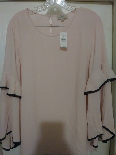 Loft Outlet Womens Peachy/Pink Short Sleeve Ruffle Layer Blouse Top SZ Large New - Picture 2 of 8