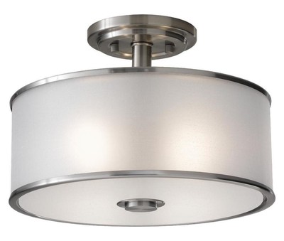 Two Light Brushed Steel Silver Organza�Fabric Shade Drum Shade Semi-Fl