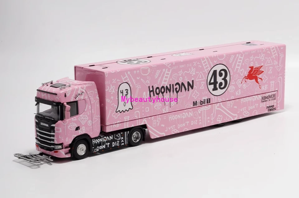 Литая под давлением металлическая модель грузовика 1:64 Scania S730 розовая закрытая двухэтажная - Изображение 2 из 4