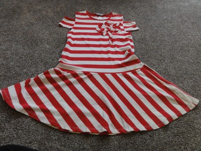 ! NEW GIRLS MAYORAL RED & WHITE STRIPED SPRING EASTER VALENTINE DRESS SZ 12