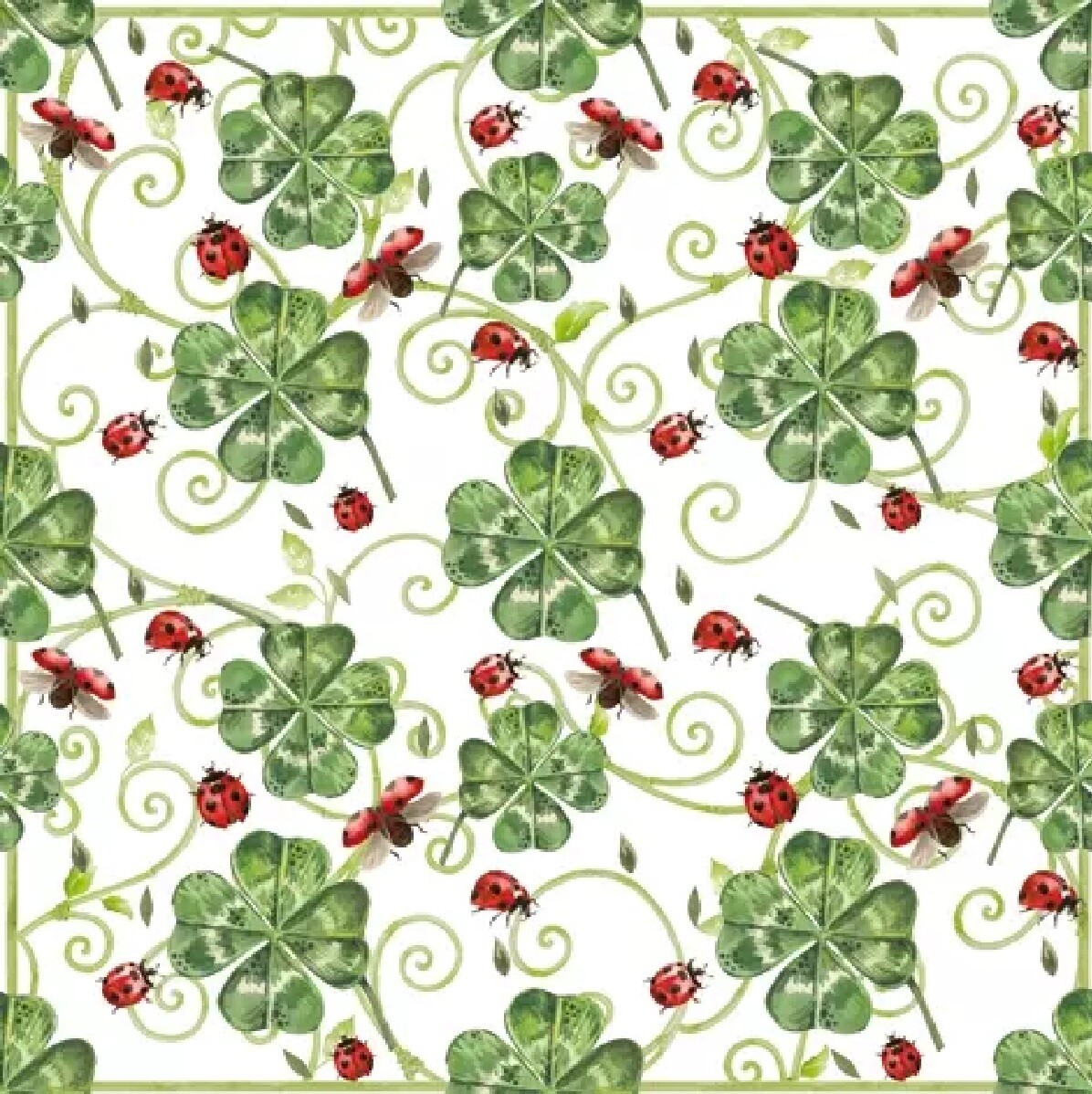 4 Lunch Paper Napkins for Decoupage Party Table Craft Vintage Clover & Ladybugs