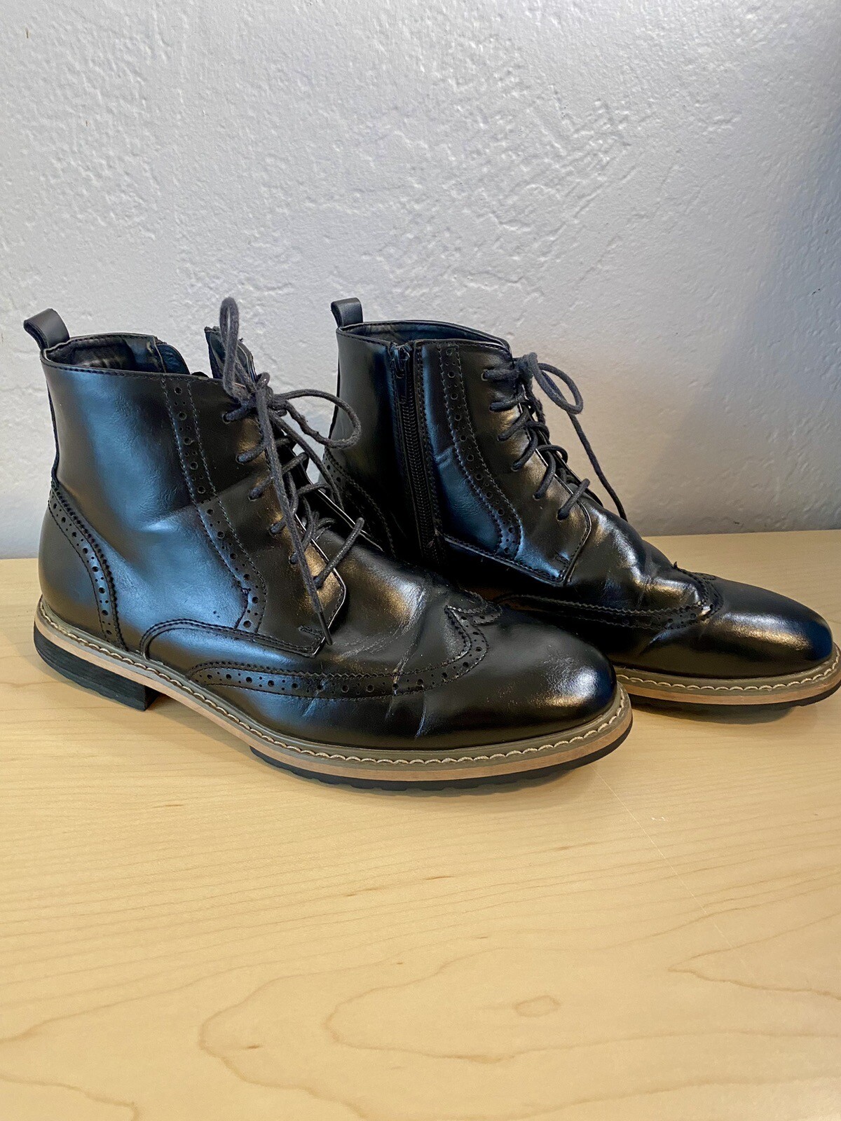 Bruno Marc New York Men&rsquo;s Black Wingtip Motorcycle Boots Sz 8  Bergen-01
